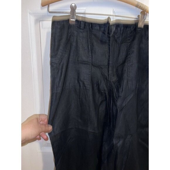 LINDEN HILL Womens Black Drawstring Pocket Crop Summer 100% Linen Pants Sz 16 - Picture 4 of 12